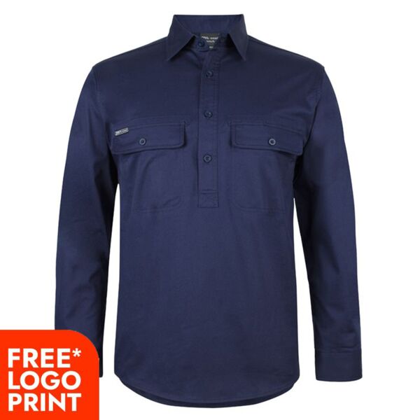Mens Long Sleeve Stretch Close Front Work Shirt Thumbnail