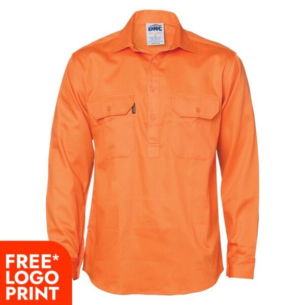 Mens Close Front Cotton Drill Long Sleeve Shirt Thumbnail