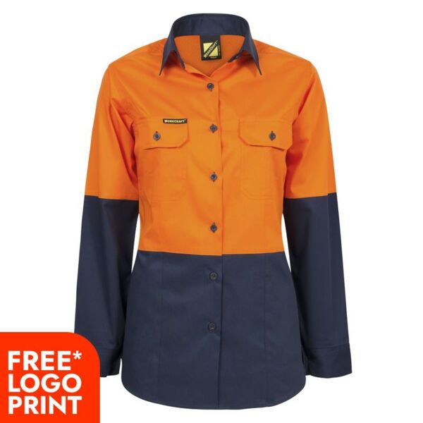 Womens Hi Vis Vented Cotton Drill Shirt Thumbnail