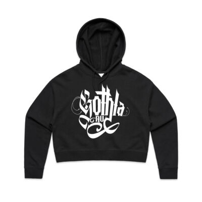 Gothla White Logo Crop Hoodie Thumbnail